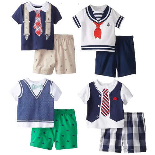 

4 Hot Styles Short Sleeve T-shirt Shorts Children Clothes Set For Boys, As picture