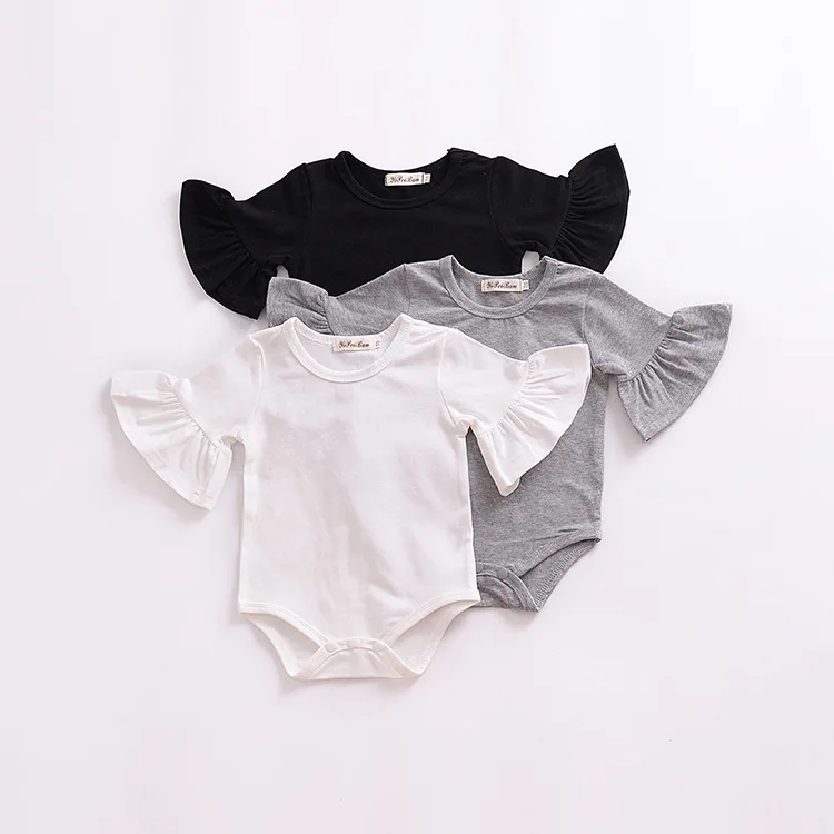 

Newborn baby girl sunsuit solid organic cotton infant bodysuit ruffle baby girl romper, Customized