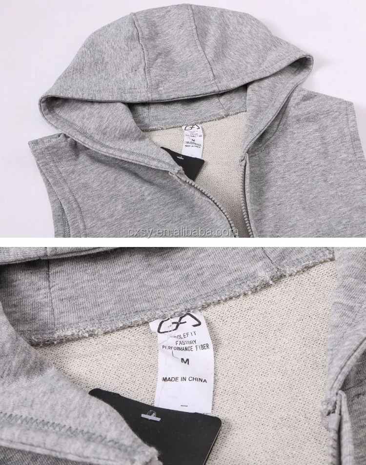 Mens Hooded Jacket Without Sleeve 100% Cotton Logo Custom Zipper Xxxxl Hoodie Unlabeled Plain 