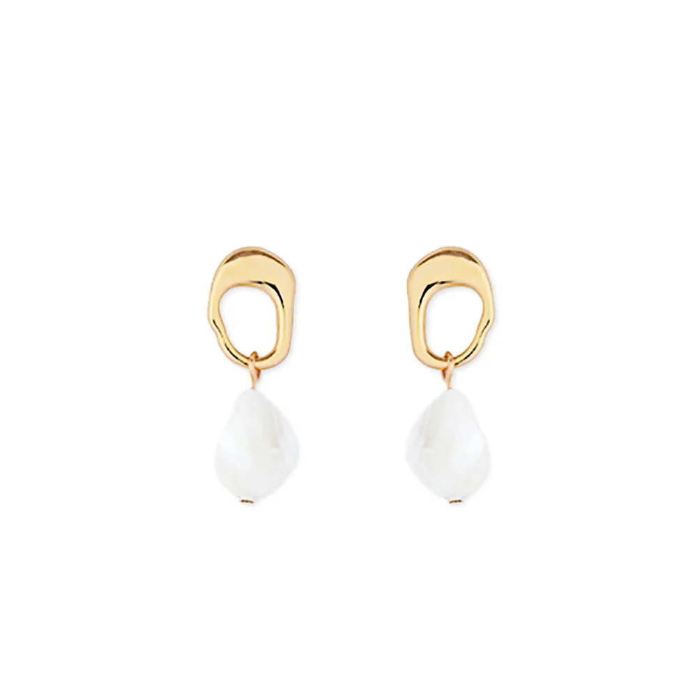 

Gold Plated Geometry Metal Dangle Earring Women Fashion Shell Pearl Drop Earrings (KER311P), Same as the picture