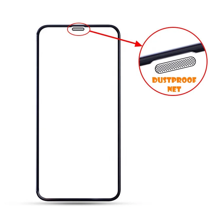 Wholesale anti dust high clear silk print AGC tempered glass screen protector with dustproof mesh design for iPhone X Max