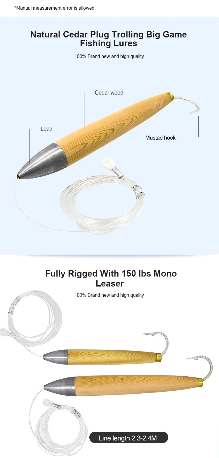 Cedar Plug All Natural Cedar Plug 6 Inch Marlin Tuna Slayer Saltwater