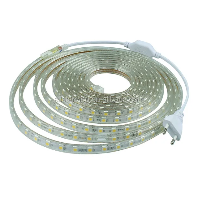 led strip lights home depot 5050 220V With Power plug 60 Led /M IP67 Waterproof outdoor Home decoration string lighting flexible