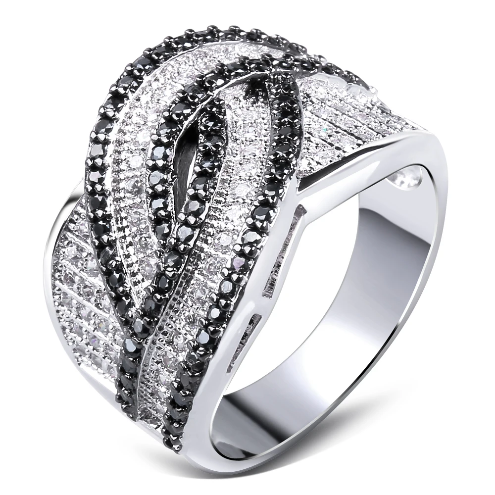 vintage wedding jewelry women rings platinum plated Black Match White