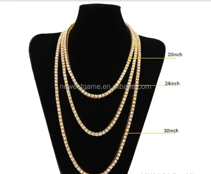 

tennis chain necklace with aaa cz paved for men women jewelry with white gold plated long chain tennis 3 colors necklace jewelry