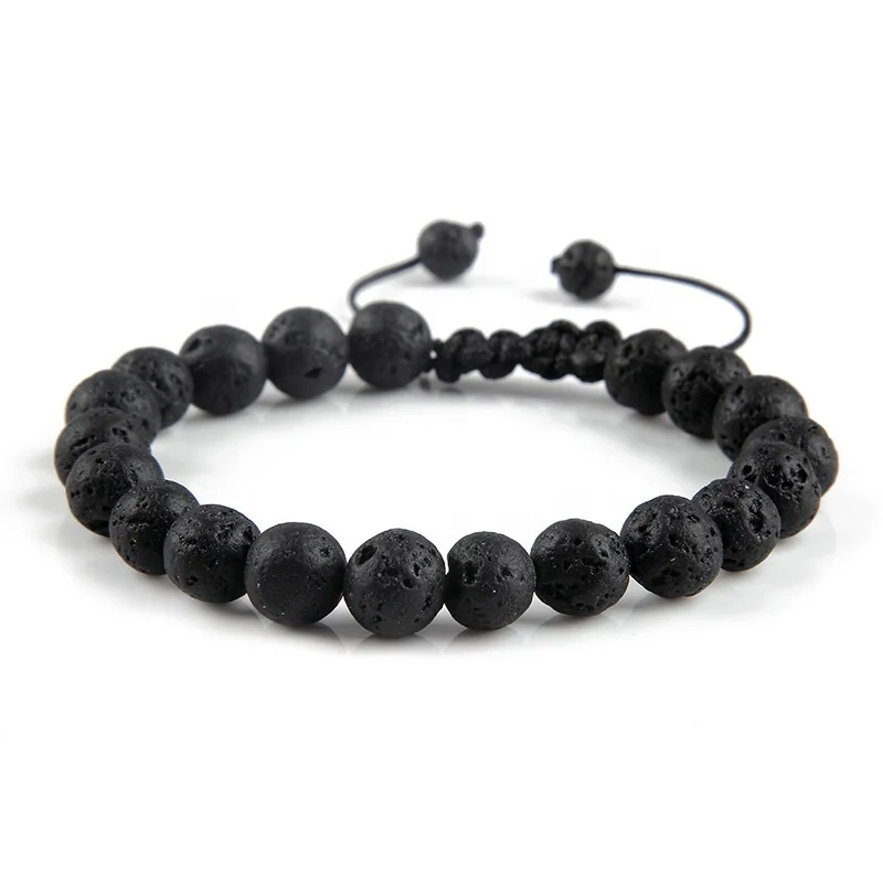 

Trendy  Natural Stone Lava Bracelets For Women Men Black Volcanic Rock Stone Braided Bangles Hand Strings Adjustable, Black color