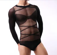 

Sexy man bodystocking see through long sleeve one piece jumpsuit Lingerie