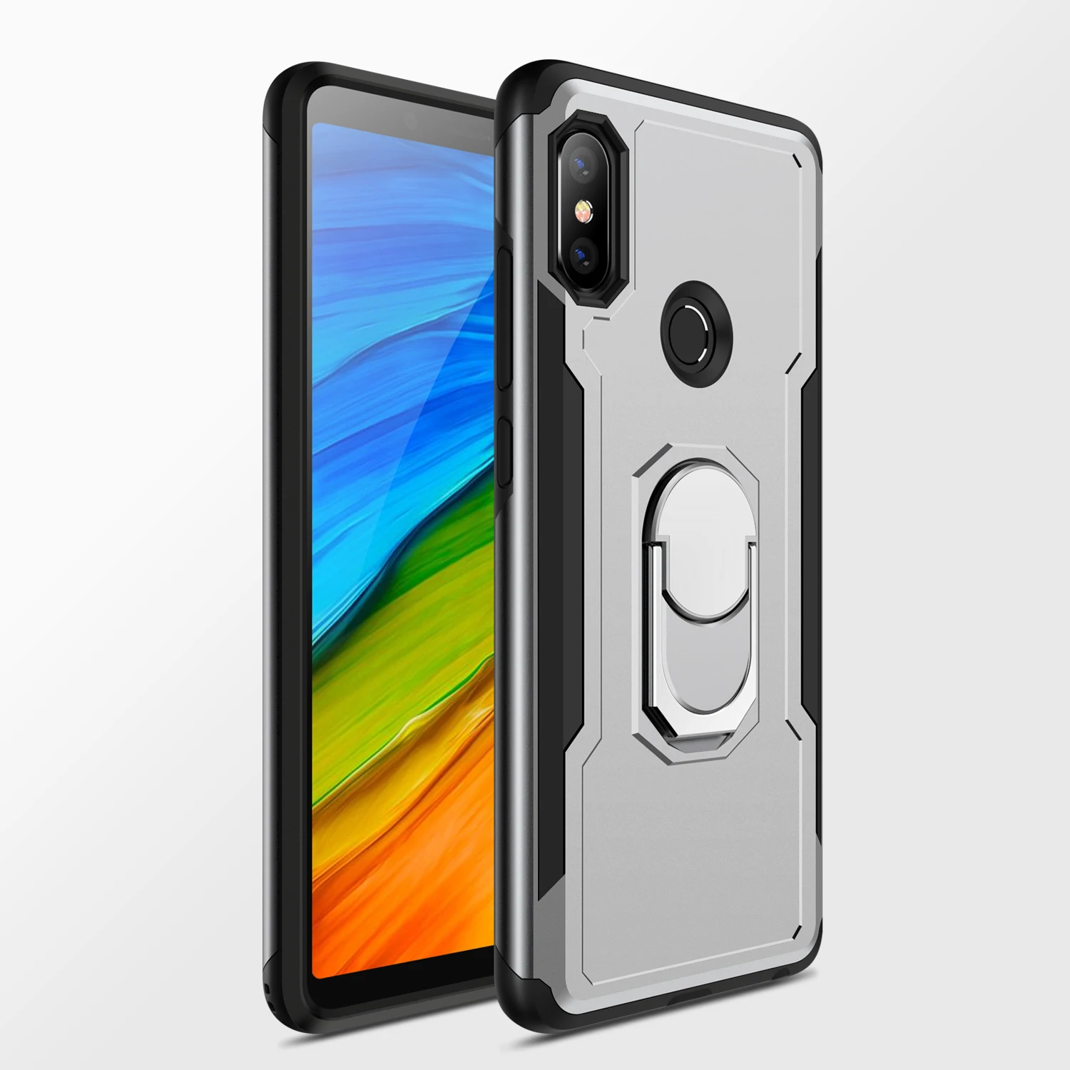 

GKK PC Ring Holder Bracket Magnet Armor Case For Redmi Note 6 Pro, Black;blue;red;golden;gray;silver