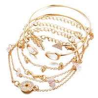 

2020 New Arrival Fashion Design 6pcs/set Gold Plated Compass Bracelet Set Metal Chain Acrylic V Arrow Bracelet Bangle For Women