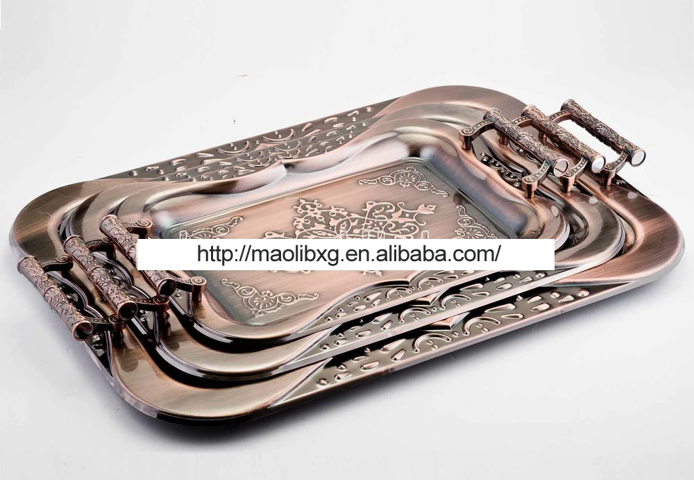 3pcs Luxury Decorative Serving Tray Set Rectangle Wedding Stainless