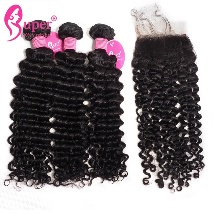 

Cheap Brazilian Curly Virgin Hair Weave 3 Bundles With 4x4 Lace Closure Extensions, N/a