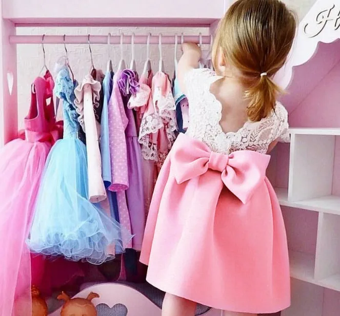 Chinese Factory Children Clothes Little Girl Beautiful Dresses Bowknot Pink Princess Dress For Kids
