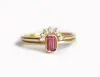 925 Sterling Silver Yellow Gold Plated Thin Red Stone Ring Sets