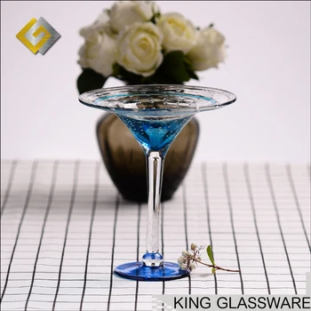 Custom Hand Blown Blue Colored Glass Home Decoration Large Martini