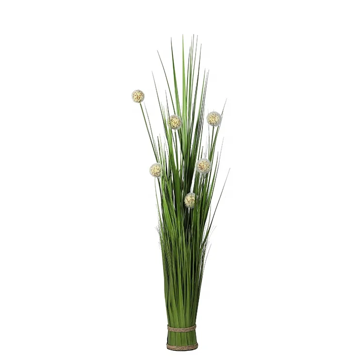 

XQ-5104 Manufactory wholesale artificial grass synthetic onion grass in pot with round ball flower, Natural color artificial grass pots plant