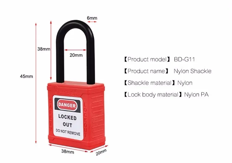 BOSHI 38mm Nylon Shackle ABS Plastic Body Safe Lock With Master Key