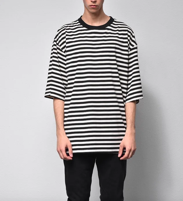 

new summer Mens stripe T Shirts Justin bieber T-Shirts Men Cotton kanye Half Sleeve tee tops oversized, Black;white