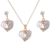 

new fashion Romantic wedding necklace and earrings women pearl accessories gold plated jewelry set