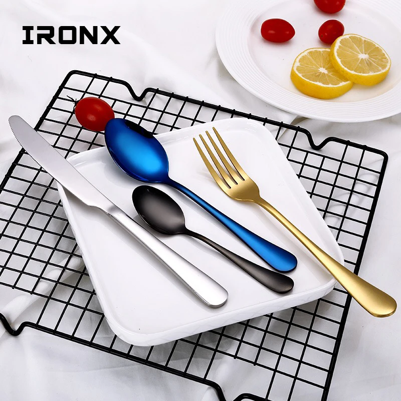 

New Style Titanium Plating PVD Sainless Steel 410 Black Cutlery Flatware Set, Black;blue;gold;rose gold;purple;rainbox;nartual