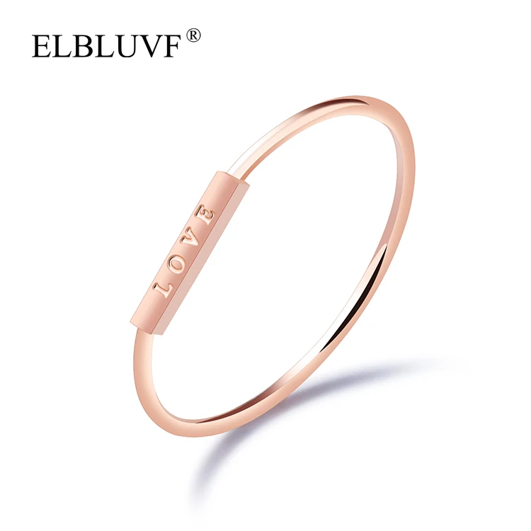 

ELBLUVF Free Shipping Stainless Steel Jewelry Rose Gold Plated Long Bar Love Engraved Ring