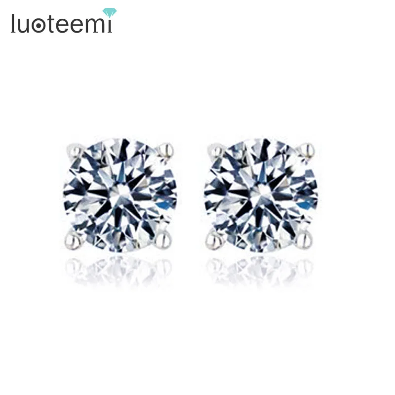 LUOTEEMI Wholesale Cheap Promotion 4 Prong Classic 5mm Round Cubic Zirconia Diamond Brass Stud Earrings