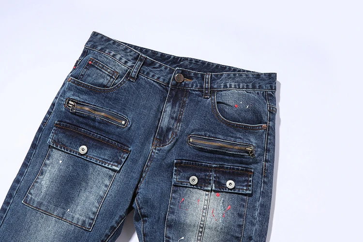 Mens Leg With Hole Straight Slim fit Biker Denim Jeans Trousers Skinny Pants