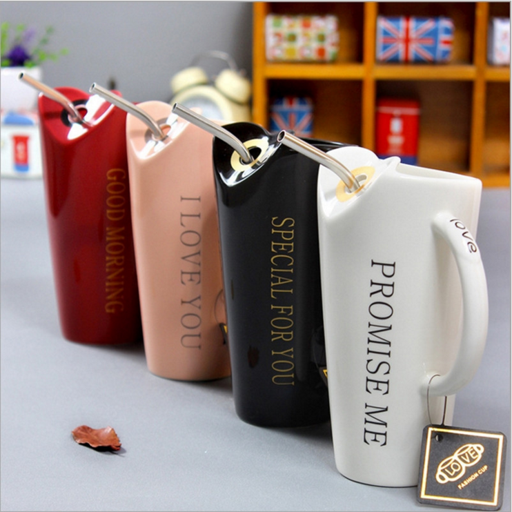 coffee cup ceramic Travel Mug Sublimation with Straw Ceramic coffee Mug