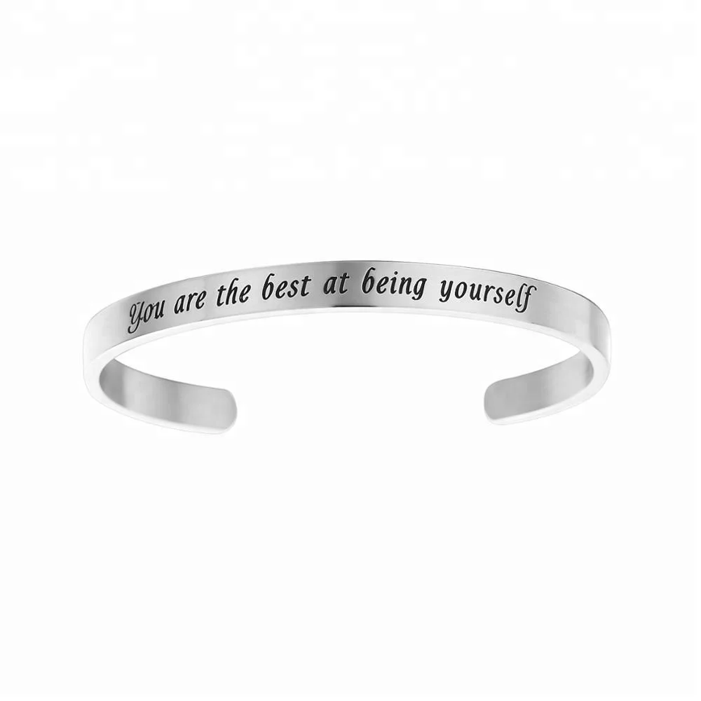 

Stainless Steel Inspirational Bracelets Cuff Open Bangle Engraved "you are the best at being yourself" Classic Bracelet, Rose gold & gold customization