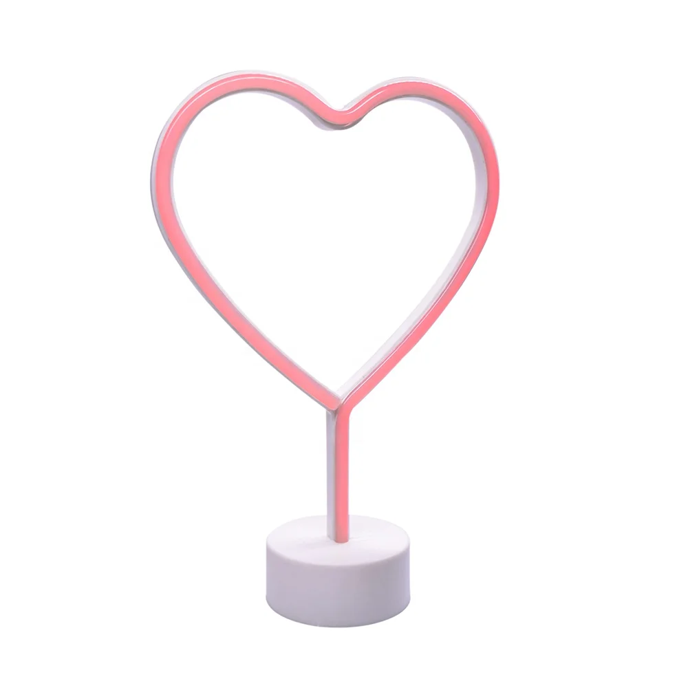 Love Heart Neon Signs with Holder Base Home Party Birthday Bedroom Bedside Table Decoration Valentine Gifts LED Neon Light
