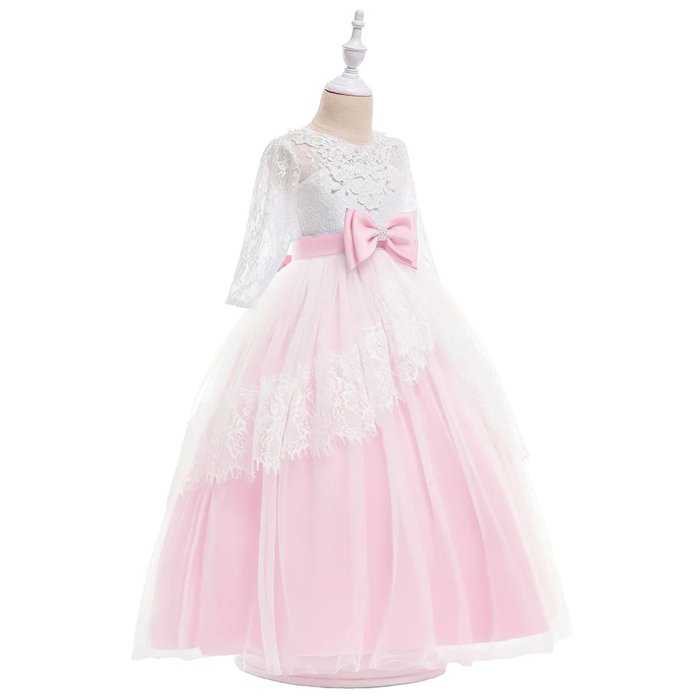 

Latest Wedding Gown Designs Children Lace Dress Patterns Long Party Wear Flower Girl Fancy Dress LP-203, As picture