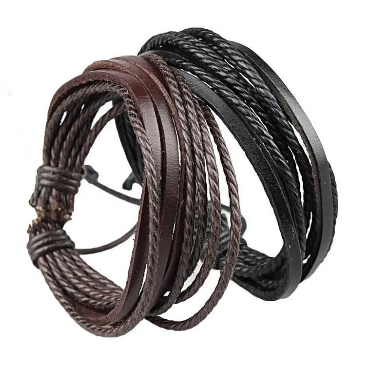 Men / Women Black and Brown Braided Genuine Leather Bracelet