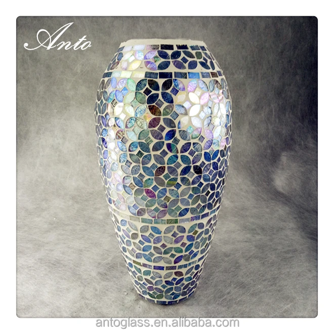 Glass Mosaic Mirror Vases Drum Shape Glass Decoration Glass Vase