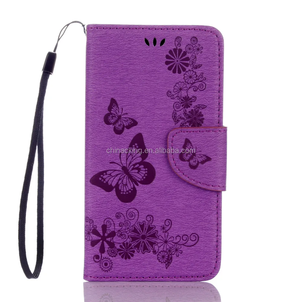 C-Super Mall-UK Samsung Galaxy S7 Case PU embossed butterfly & flower Leather Wallet Stand Flip Case for Samsung Galaxy S7 Light purple