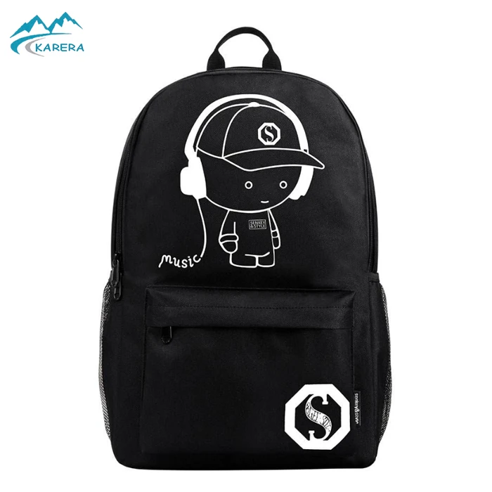 

Customizable LOGO Luminous Cross body Bag School Backpack Travel Backpack Girl and Boy, Black