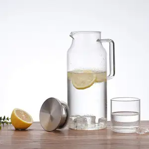 Image of Large Capacity Water Carafe Glass Pitcher Borosilicate Water Jug with Stainless Steel Lid and Spout