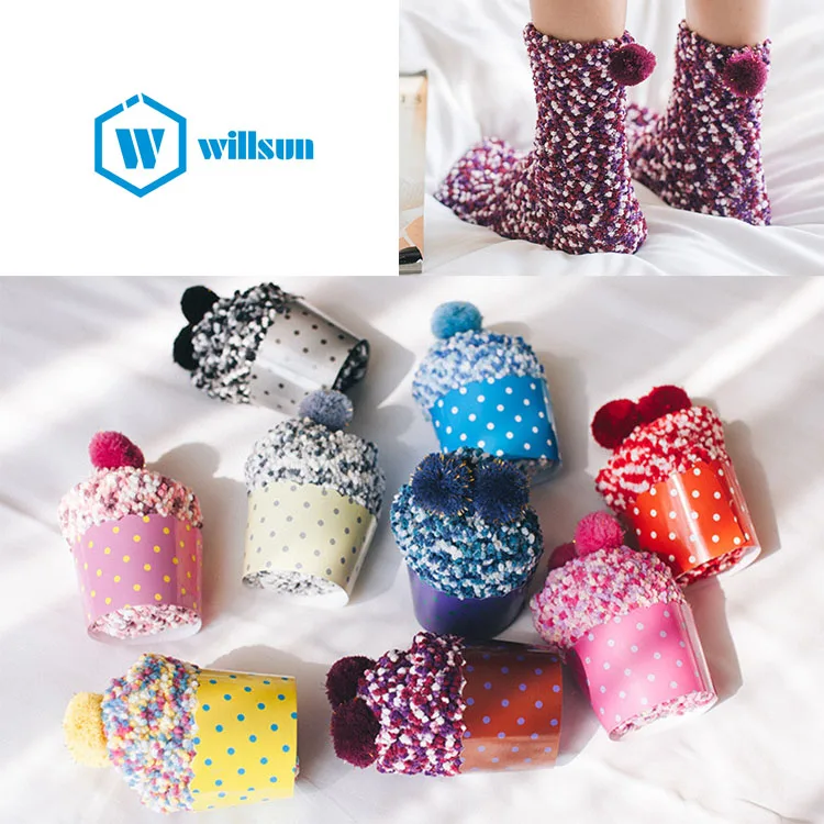 

Wholesale winter cupcake gift socks funny cartoon cute colorful Coral fleece Carpet tube socks women thermal sleep floor socks, As picture shown