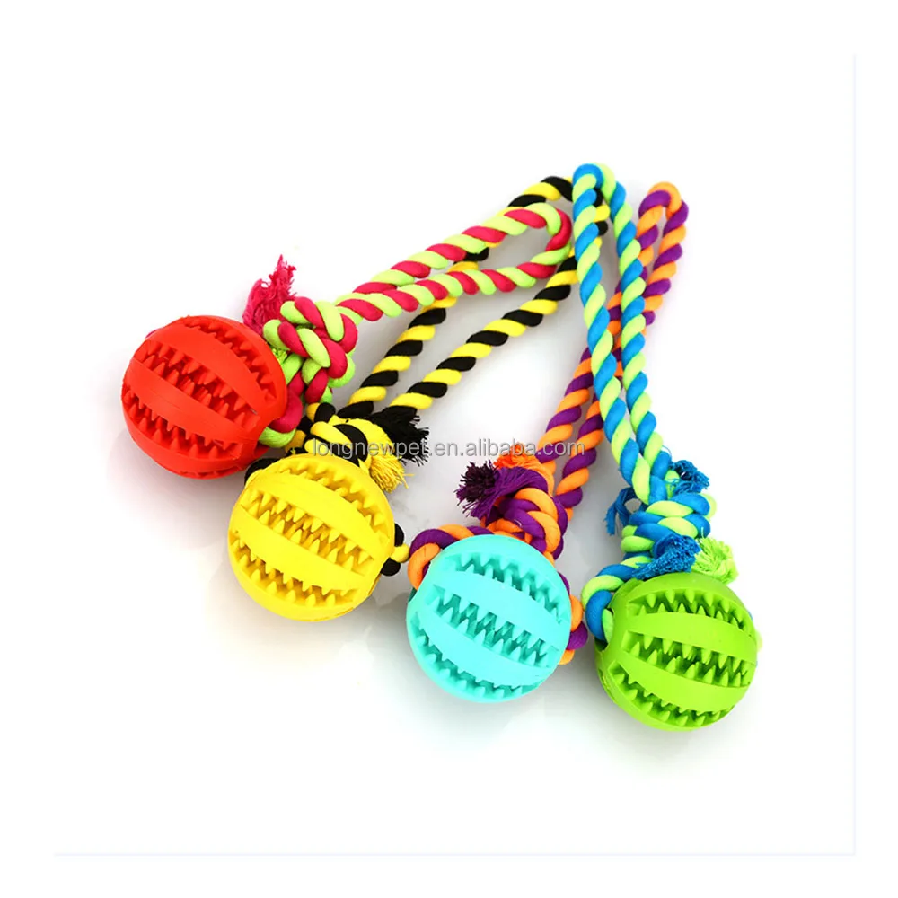

Indestructible Non Toxic Dog Rope Toy Rubber Chew Dog Ball toys for Bite Resistant Tooth Cleaning, Red;yellow;green;blue