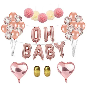 Pink Girl Baby Shower Ballon Decorations Kit Banner Paper Pom Poms