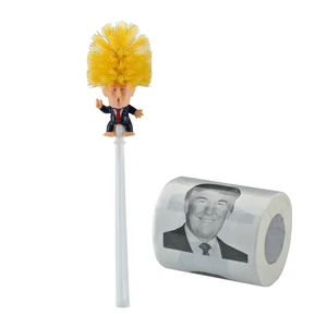 Image of Wholesale Cheap Easy Clean WC Donald Trump Paper Toilet Bowl Brush Trump Toilet Brush With Paper Set For Gag Gift
