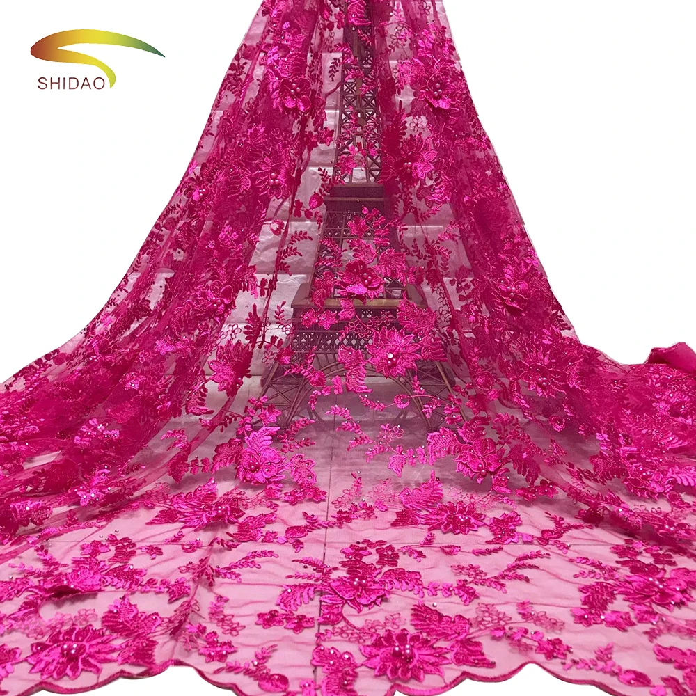 

korean flash sale tulle mesh pearl 3d flower lace fabric beads bridal