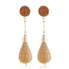 2019 Handmade Rattan Knit Light Bulb Pattern Drop Earrings Wood Straw Weave Long Dangle Earrings For Women Ethnic Statement Jewe