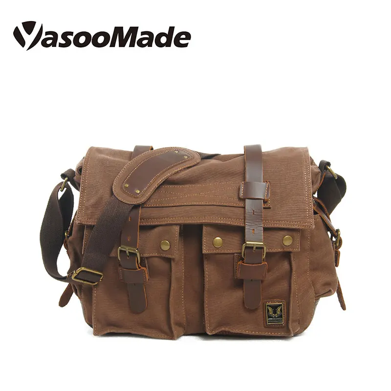 

Vintage design Women Men Sling Leather waxed Canvas Messenger Bag