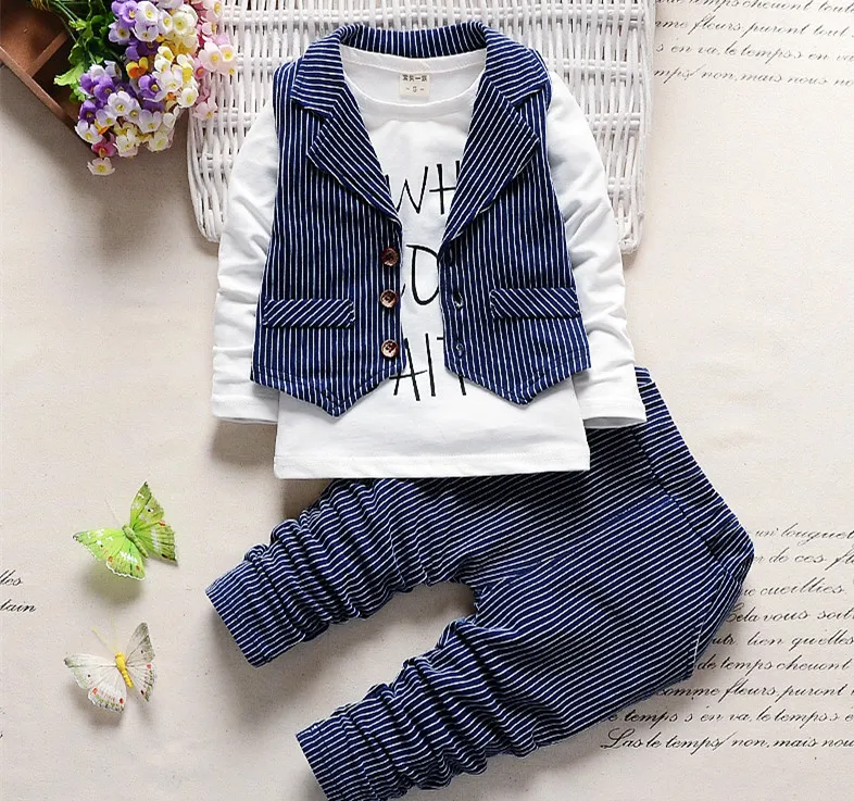 

Toddler Boy Stripe Dark Blue Matching 3 Pieces Garments Clothing Sets For Children, As picture;or your request pms color