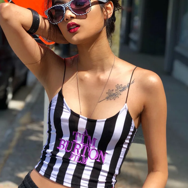 

Free Shipping Cheap sleeveless strap crop top stripe Slim Top Clothes sexy Women Ladies Crop Top, Multi color optional