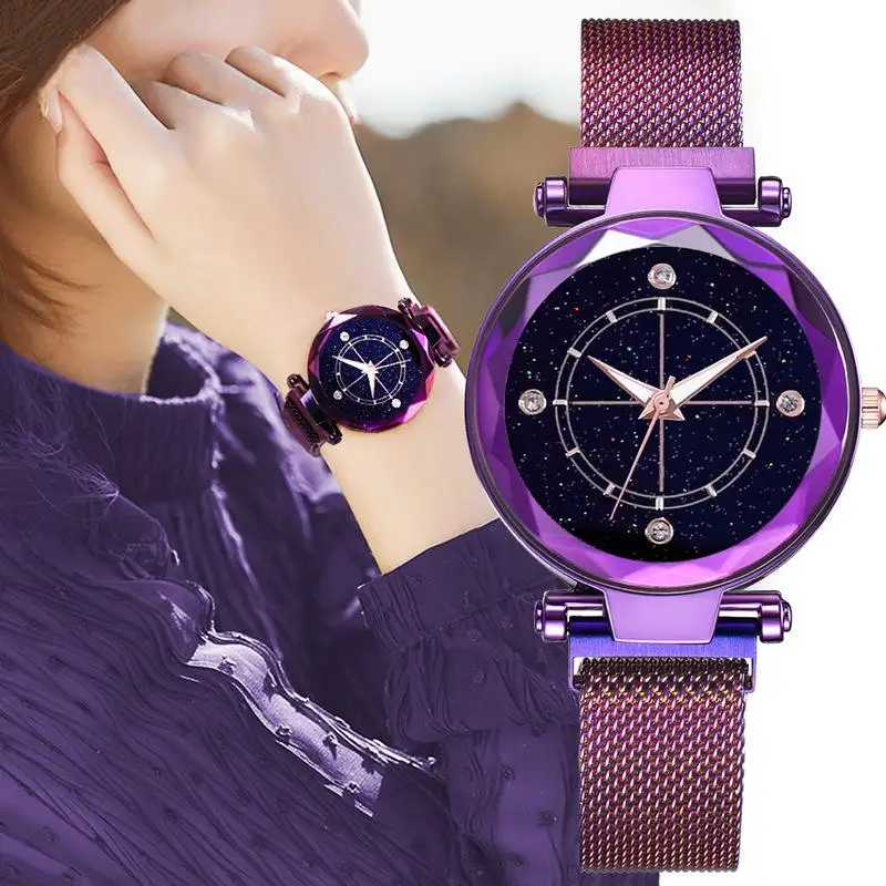 

Korean Fashion Women Stainless Steel Milanese Mesh Magnetic Strap Starry Sky Watch, 8 colors