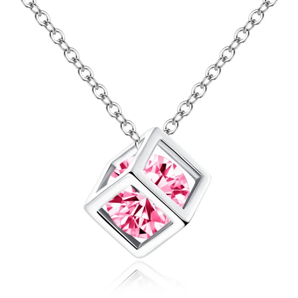

Cute simple cube zircon necklace love magic pendant necklace women
