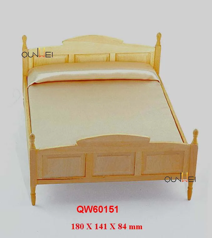 1/12th Puppenhaus Miniaturen Möbel Viktorianischen Holz Doppel Bett Mit