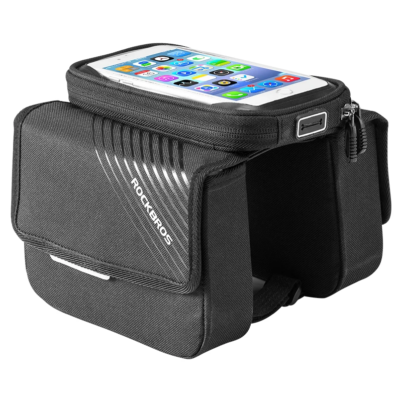 

ROCKBROS Bicycle Accessory Front Frame Phone Bag Bike Top Tube Pannier Bag with Touch Screen Phone Case, Black