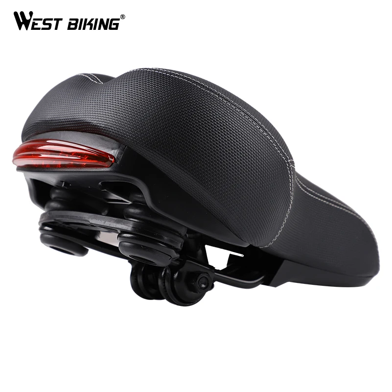 

WEST BIKING Bicycle Saddle Memory Foam Padded Leather Bicycle Seat Cushion With Taillight Waterproof Mountain Cycling Saddle, Black