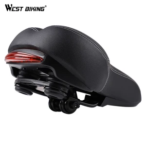 WEST BIKING Bicycle Saddle Memory Foam Padded Leather Bicycle Seat Cushion With Taillight Waterproof Mountain Cycling Saddle